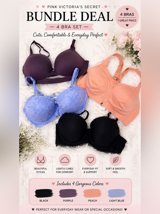PINK Victoria's Secret Other - Bundle Deal* PINK Victoria's Secret Bra Set - Black, Purple, Peach, Light Blue